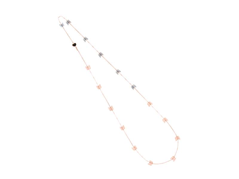 LONG NECKLACE WITH SIXTEEN BUTTERFLIES IN BURNISHED SILVER AND IN ROSE PLATED SILVER MAMAN ET SOPHIE CLFAR16
